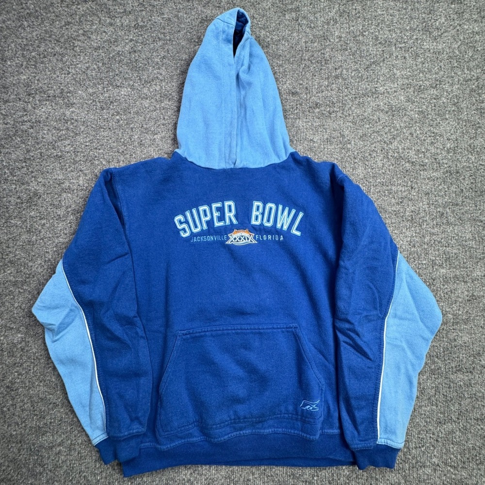Super Bowl XXXIX Reebok Jacksonville Florida Hoodie Kids XL Blue Y2K Retro NFL